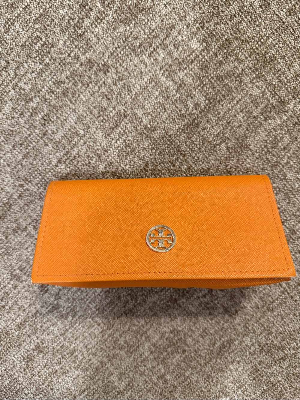 Tory Burch Bright Orange Saffiano Sunglasses Case with Logo
